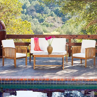 4-Piece Acacia Wood Chat Set Outdoor Conversation Set with Loveseat, Chairs & Coffee Table