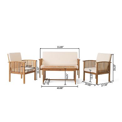 4-Piece Acacia Wood Chat Set Outdoor Conversation Set with Loveseat, Chairs & Coffee Table