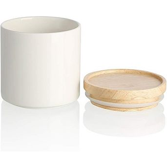 Stackable Ceramic Canister with Airtight Wooden Lid, Food Storage Jar