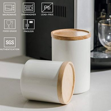 Stackable Ceramic Canister with Airtight Wooden Lid, Food Storage Jar
