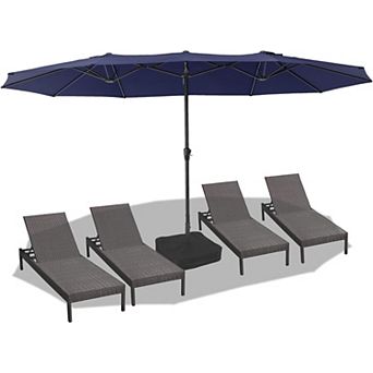 15ft Double-Sided Patio Umbrella with Base, Rectangular Outdoor Market Umbrella for Pool