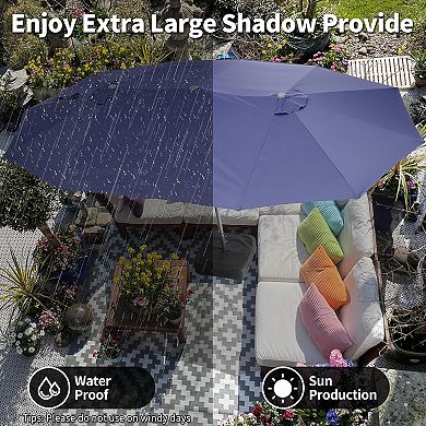 15ft Double-Sided Patio Umbrella with Base, Rectangular Outdoor Market Umbrella for Pool