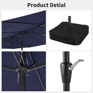 15ft Double-Sided Patio Umbrella with Base, Rectangular Outdoor Market Umbrella for Pool