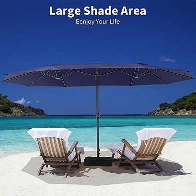 15ft Double-Sided Patio Umbrella with Base, Rectangular Outdoor Market Umbrella for Pool