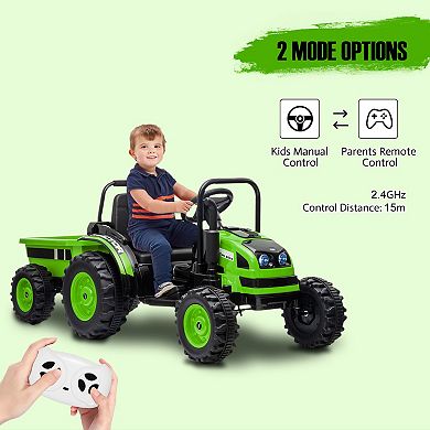 Battery Powered Ride On Tractor with Trailer and Remote Control Electric Toy Car for Kids