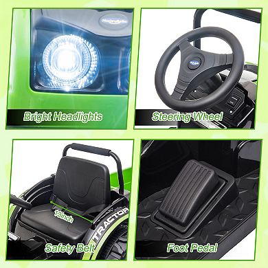 Battery Powered Ride On Tractor with Trailer and Remote Control Electric Toy Car for Kids