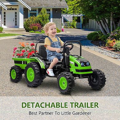 Battery Powered Ride On Tractor with Trailer and Remote Control Electric Toy Car for Kids