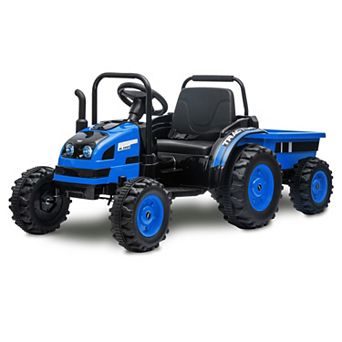 Battery Powered Ride On Tractor with Trailer and Remote Control Electric Toy Car for Kids