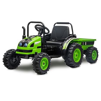 Battery Powered Ride On Tractor with Trailer and Remote Control Electric Toy Car for Kids