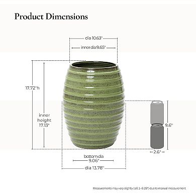 LuxenHome 17.7" Tall Ceramic Planter Pot for Indoor Outdoor with Ribbed Texture and Drainage Hole