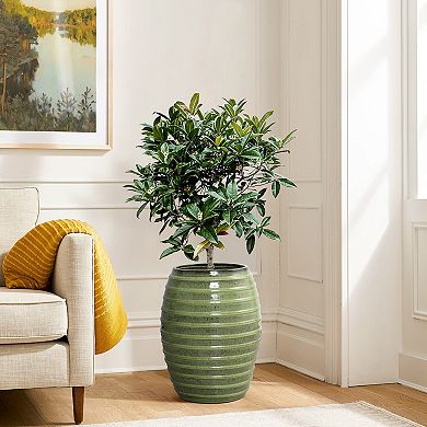 LuxenHome 17.7" Tall Ceramic Planter Pot for Indoor Outdoor with Ribbed Texture and Drainage Hole