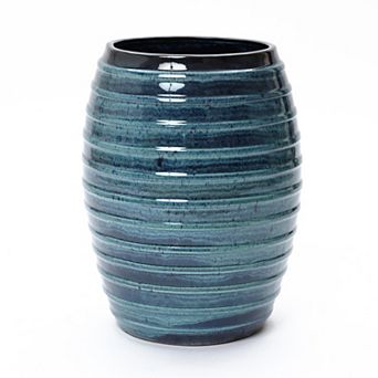 LuxenHome 17.7" Tall Ceramic Planter Pot for Indoor Outdoor with Ribbed Texture and Drainage Hole
