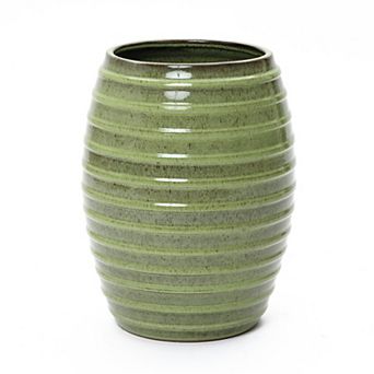 LuxenHome 17.7" Tall Ceramic Planter Pot for Indoor Outdoor with Ribbed Texture and Drainage Hole