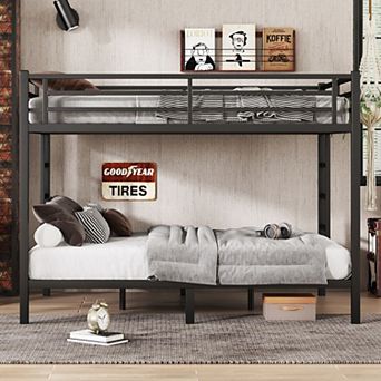 Metal Queen Over Queen Bunk Bed Space Saving Noise Reduced No Box Spring Needed Black