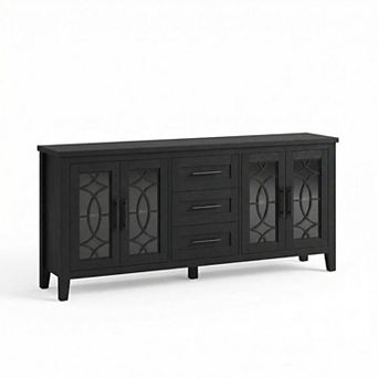 ANIXOL Farmhouse Style Printed Glass TV Stand, MDF PB Construction