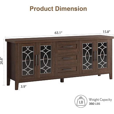 ANIXOL Farmhouse Style Printed Glass TV Stand, MDF PB Construction