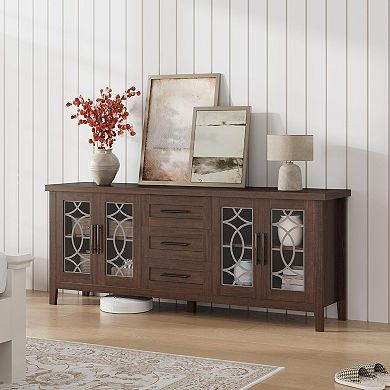ANIXOL Farmhouse Style Printed Glass TV Stand, MDF PB Construction