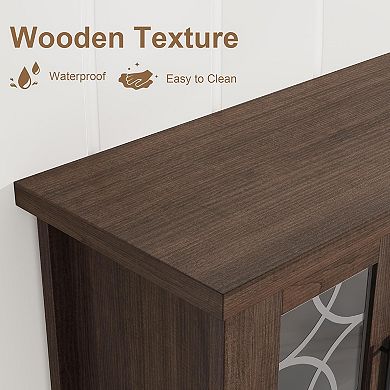 ANIXOL Farmhouse Style Printed Glass TV Stand, MDF PB Construction