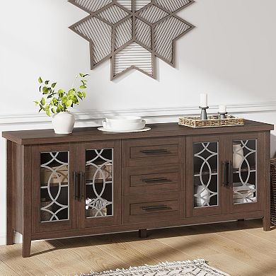 ANIXOL Farmhouse Style Printed Glass TV Stand, MDF PB Construction