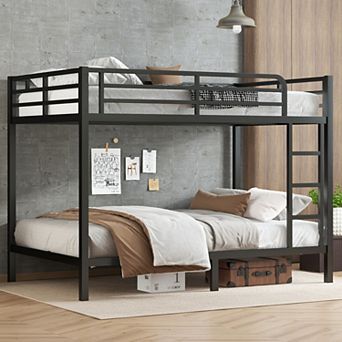 Metal Full XL over Full XL Bunk Bed Space Saving Noise Reduced No Box Spring Needed Black