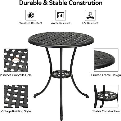 Patio Bistro Table, Dinning Retro Table with 2 Inch Umbrella Hole, Outdoor Side Table