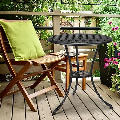 Patio Bistro Table, Dinning Retro Table with 2 Inch Umbrella Hole, Outdoor Side Table