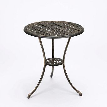 Patio Bistro Table, Dinning Retro Table with 2 Inch Umbrella Hole, Outdoor Side Table
