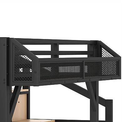 Twin XL Loft Bed with Storage Stairs Shelves Wardrobe USB LED Lights Noise Reduced Natural