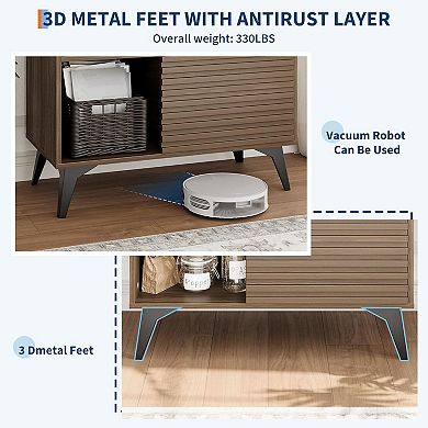 Modern Storage Cabinet, 43" Tall Wood Floor Cabinet, Adjustable Shelves for Living Room, Kitchen