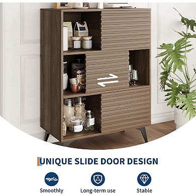 Modern Storage Cabinet, 43" Tall Wood Floor Cabinet, Adjustable Shelves for Living Room, Kitchen