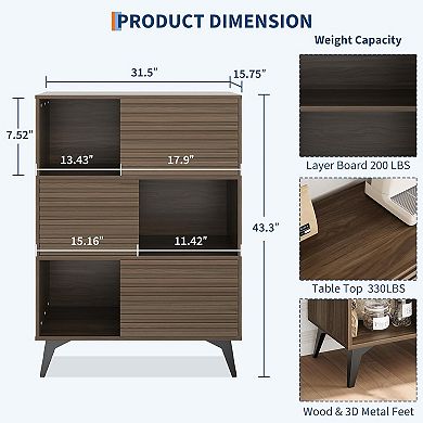 Modern Storage Cabinet, 43" Tall Wood Floor Cabinet, Adjustable Shelves for Living Room, Kitchen