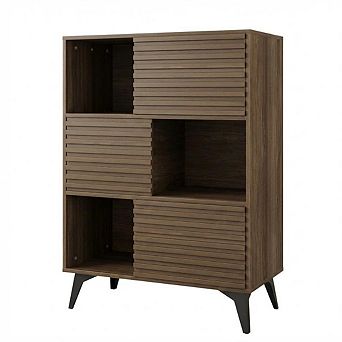 Modern Storage Cabinet, 43" Tall Wood Floor Cabinet, Adjustable Shelves for Living Room, Kitchen