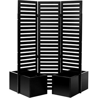 Privacy Screen with Planter Box, 3-Panel Freestanding Outdoor Room Divider for Patio, Deck & Yard