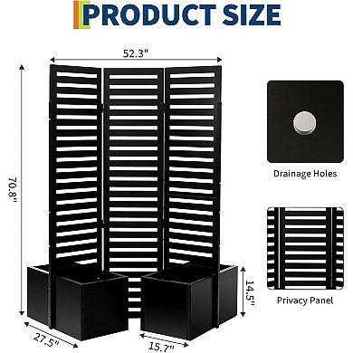 Privacy Screen with Planter Box, 3-Panel Freestanding Outdoor Room Divider for Patio, Deck & Yard