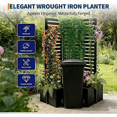 Privacy Screen with Planter Box, 3-Panel Freestanding Outdoor Room Divider for Patio, Deck & Yard