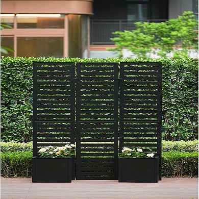 Privacy Screen with Planter Box, 3-Panel Freestanding Outdoor Room Divider for Patio, Deck & Yard