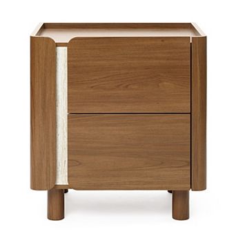 LuxenHome 21.6" Brown Nightstand with 2 Drawers, Mid Century Modern Night Stand for Bedroom