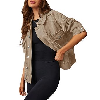 Women's Basic Button Down Stretch Fitted Long Sleeves Jacket