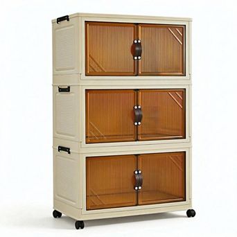 Stackable Storage Bins with Wheels, Foldable Clothes Organizer for Bedroom Closet, Bathroom