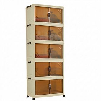 Stackable Storage Bins with Wheels, Foldable Clothes Organizer for Bedroom Closet, Bathroom