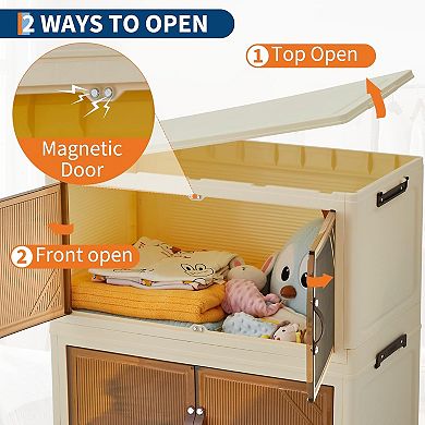 Stackable Storage Bins with Wheels, Foldable Clothes Organizer for Bedroom Closet, Bathroom