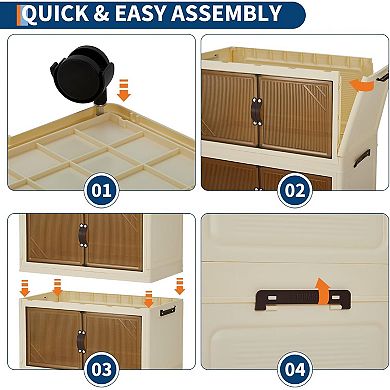 Stackable Storage Bins with Wheels, Foldable Clothes Organizer for Bedroom Closet, Bathroom