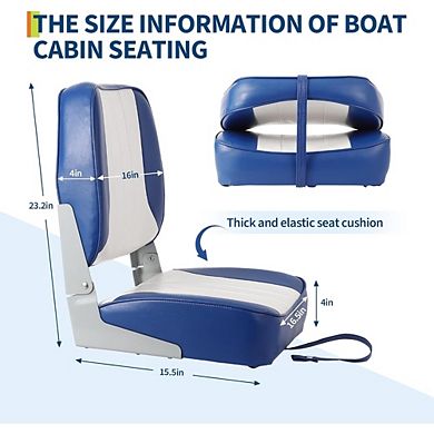 2 Pack Low Back Folding Boat Seats, Fishing Chairs with Thick Sponge Padding & Hinge