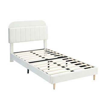 Upholstered Bed Frame with Storage Headboard Platform Bed Wood Slat Support