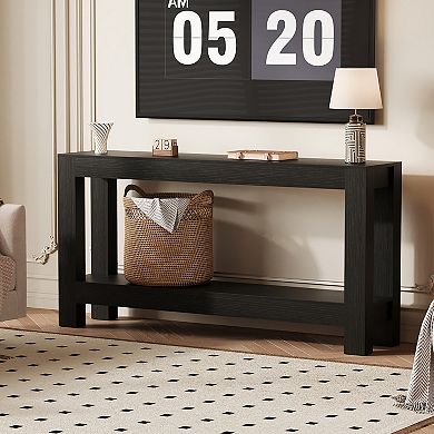 2-Tier Narrow Engineered Wood Console Sofa Table Shelving for Entryway