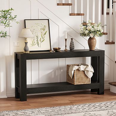 2-Tier Narrow Engineered Wood Console Sofa Table Shelving for Entryway