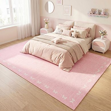 Fashionwu Modern Bow Border Rug for Living Room Solid Washable Non Slip Carpet Thin Soft Indoor Mat