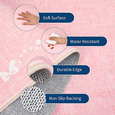 Fashionwu Modern Bow Border Rug for Living Room Solid Washable Non Slip Carpet Thin Soft Indoor Mat