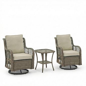 Outdoor Patio Set with Swivel Rocking Chairs Rattan Bistro Seating with Table