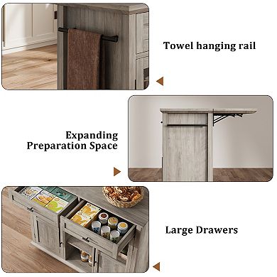 Wooden Rolling Kitchen Island Cart Coffee Bar Console with Drop Leaf